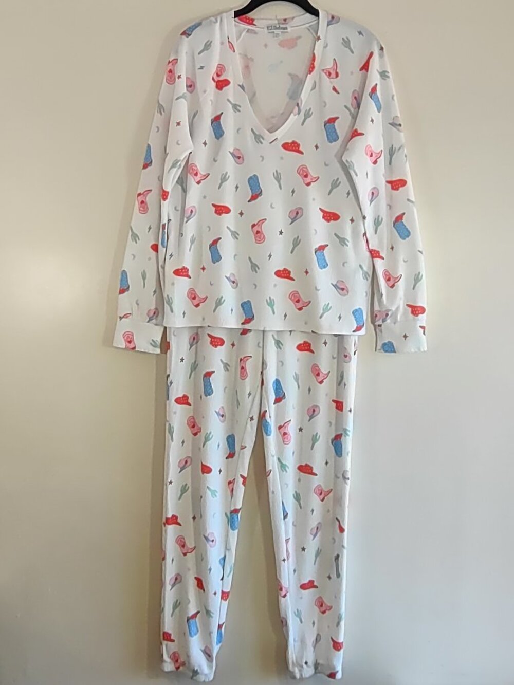 PJ Salvage Western Country Honey Thermal PJ Set Women Medium Cowboy Hats Boots - Picture 6 of 15